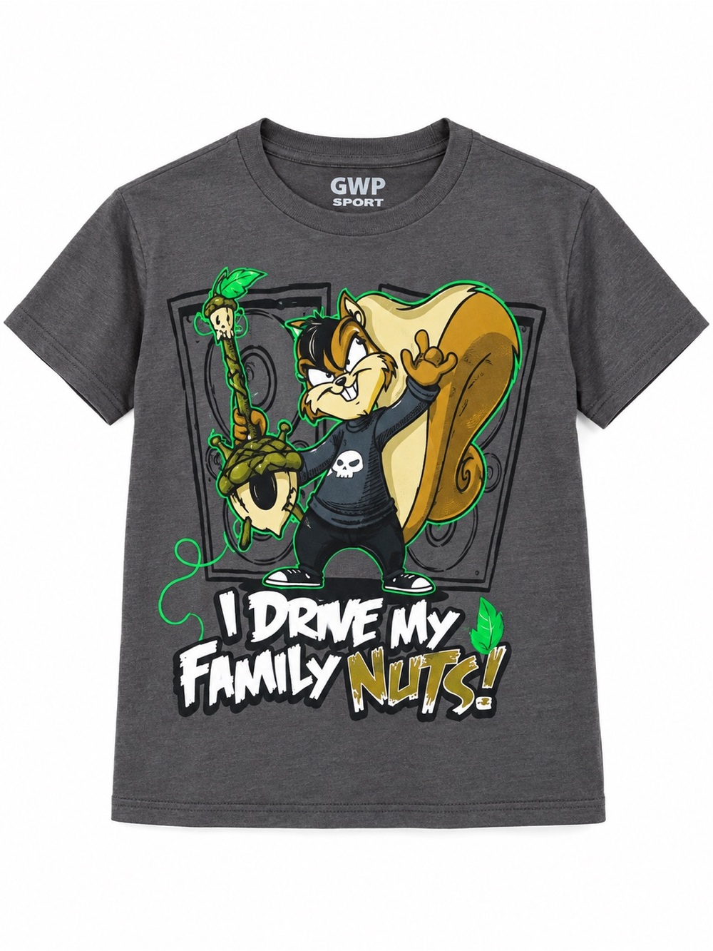 GWP Sport Boys I Drive My Family Nuts Squirrel Graphic T-Shirt Gray L 10/12